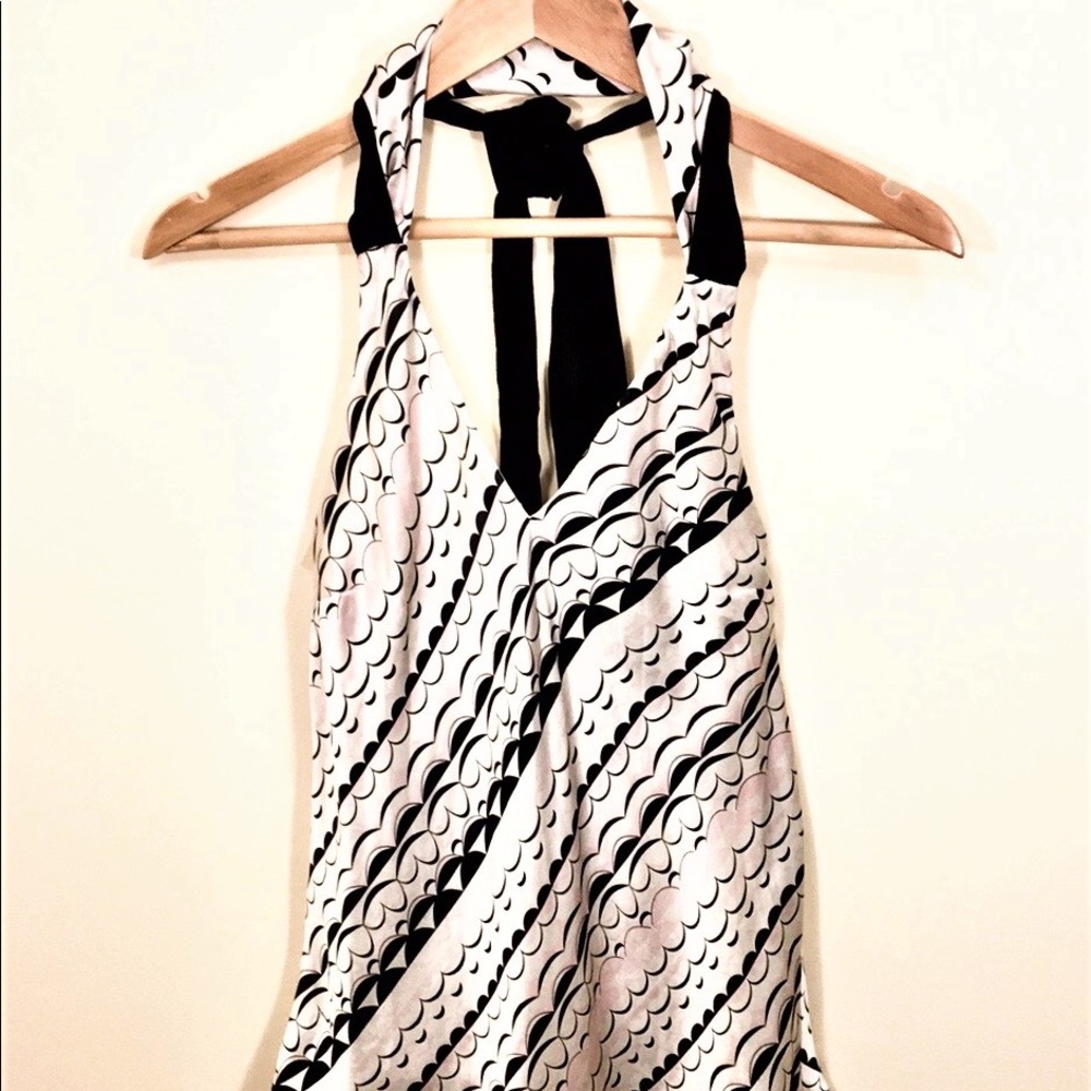 H&M Pink & Black Halter Top w Sheer Tie M